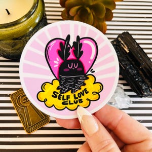 Mothman Self Love vinyl sticker, mothman prophecy, mothman sticker, cute cryptid, cryptid sticker, cryptidcore, phone case sticker