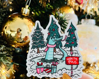 Festlicher Nessie Nightcrawler Aufkleber | Kryptiden | Niedliche Cryptid | Kryptozoologie | Niedlicher Lochness Aufkleber | Cryptid Geschenk | Fröhliche Creepmas