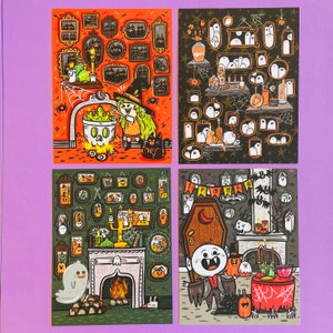 Spooky Portraits Postcard Set | Halloween Party invite  card set for kids | Halloween Postcards (Includes 4 designs - 1 each)