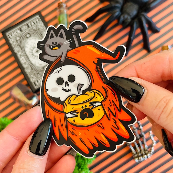 Grim Reaper Vinyl Sticker | Halloween Sticker | Death Sticker | Spooky Cute | Halloween Gift | Cute Reaper