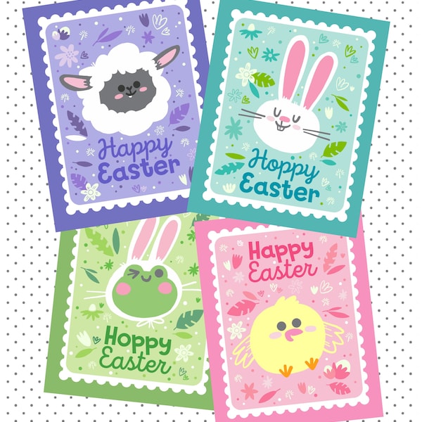 Happy Easter Postcard Set | Postcard set for kids | Cute Postcards | Hoppy Easter Postcards
