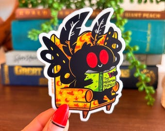Mothman Book Lover Vinyl Sticker, Cryptidcore, Cryptid Sticker