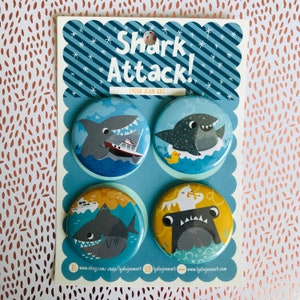 Cute Shark pin or shark magnet sets|  gift for shark lovers | shark gift | shark attack