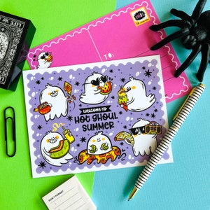 Postales de verano de Ghoul caliente (paquete de 4) / Paquete de postales de Halloween / Summerween