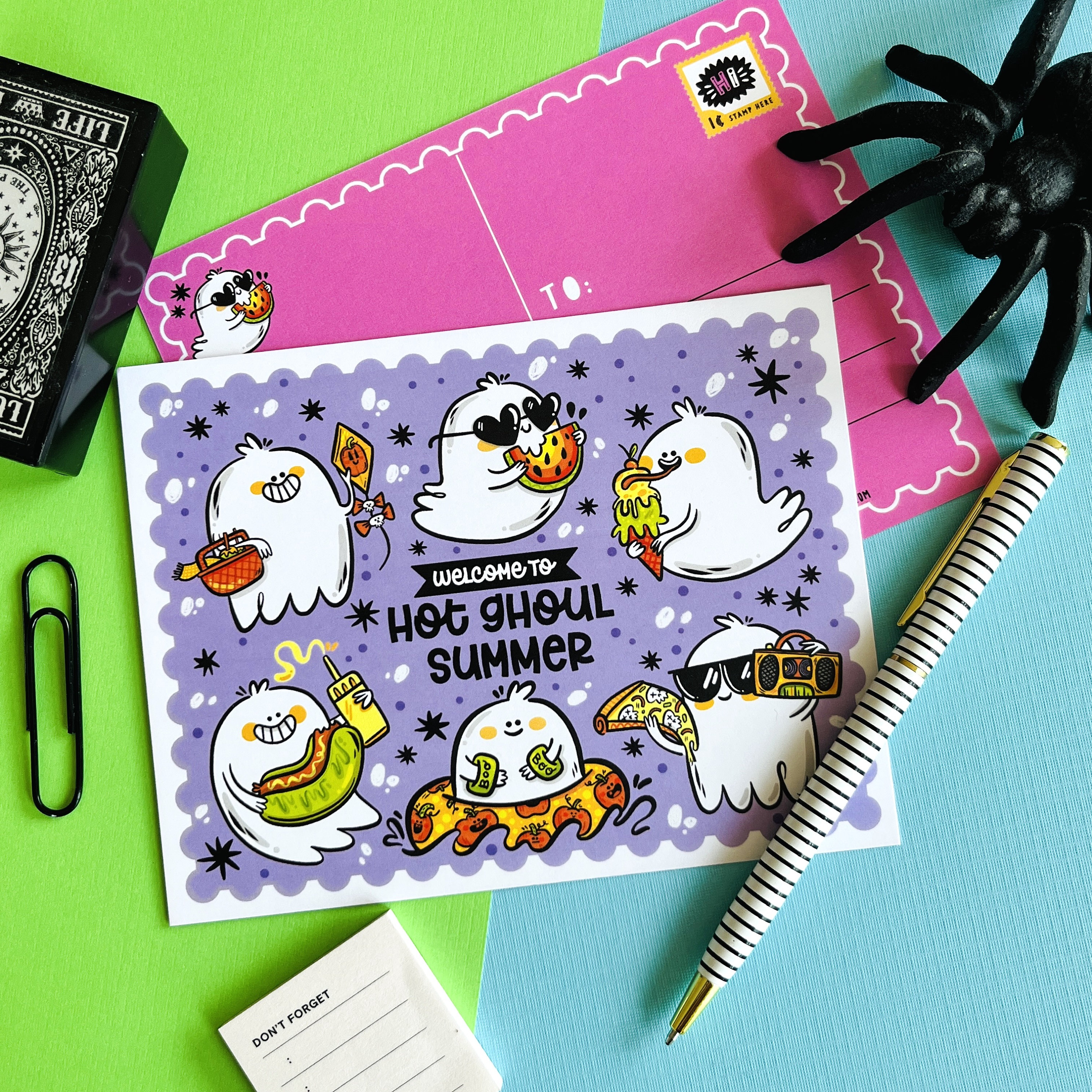 Hot Ghoul Summer Postcards (4 pk) | Halloween Postcard Pack | Summerween