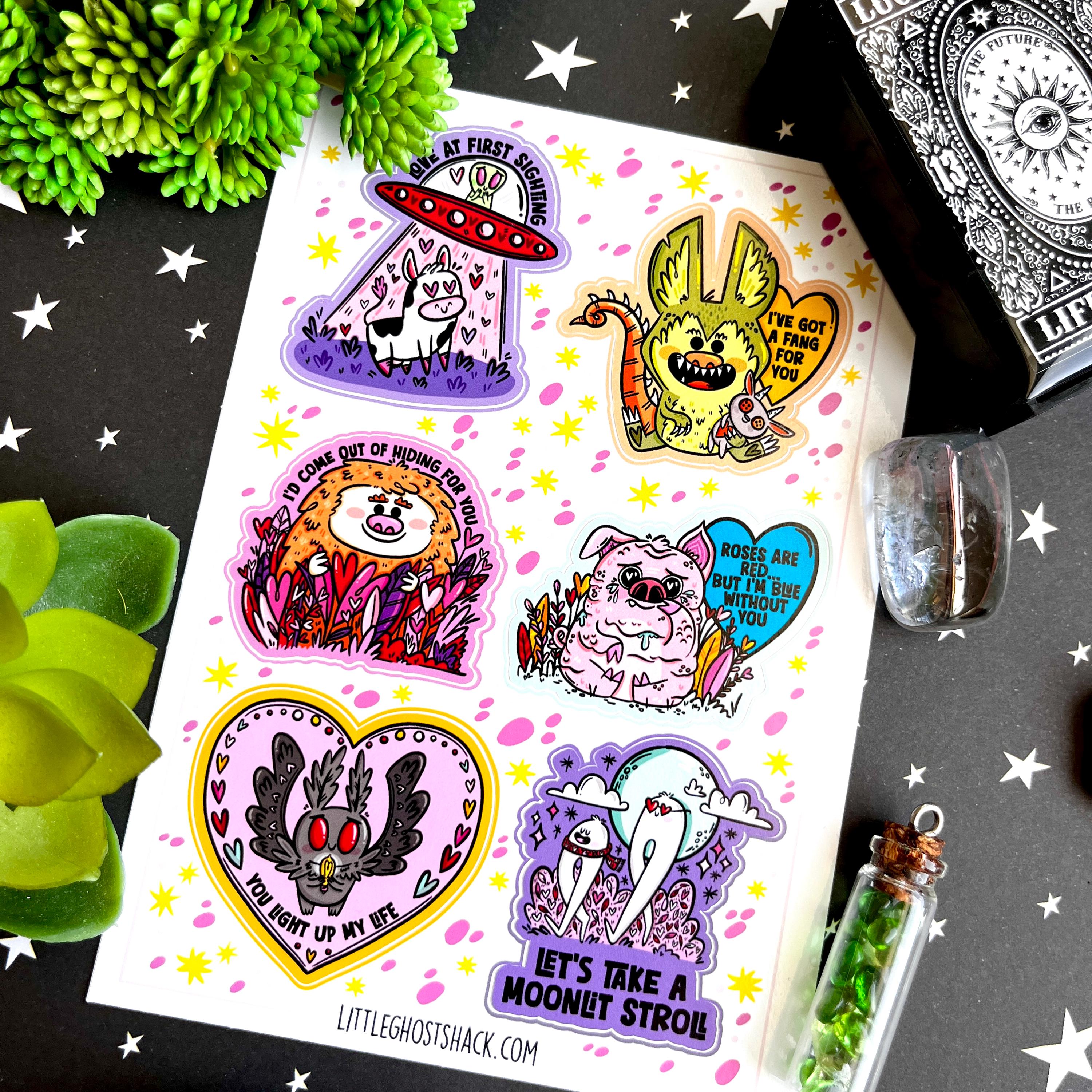 Cryptid Love Sticker Sheet - Valentine Cryptids - Etsy