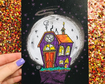 Spooky Haunted House Art Print | Halloween Illustration