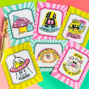 Jeu de cartes postales Cryptid Positivity | Jeu de cartes postales pour enfants | Papeterie mignonne