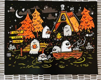 Spooky Summer Camp Halloween Illustration Wall Art for Halloween Lovers | Summerween Art