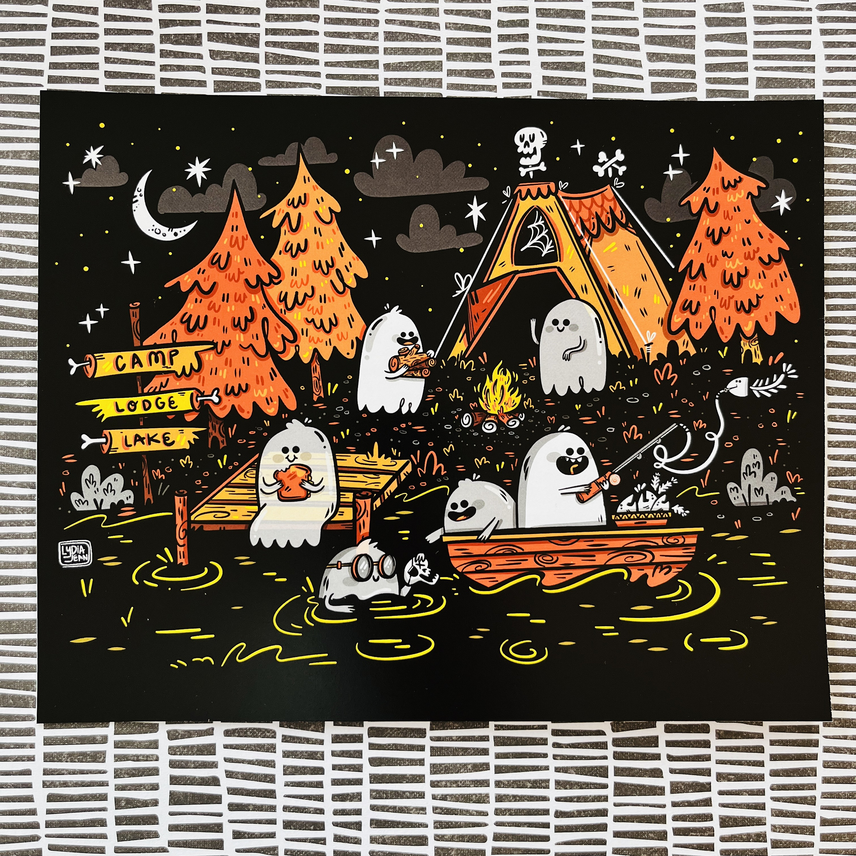 Spooky Summer Camp Halloween Illustration Wall Art for Halloween Lovers