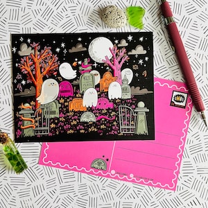 Haunted Cemetery Postcards (4 pk) | Halloween Postcard Pack | Pen Pal Postcard Set for Spooky Season