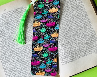 UFO Space Aliens Bookmark | UFO Page Marker | UFO Art | Halloween Art | Page marker with tassel | Outer Space Gift | Book Lover