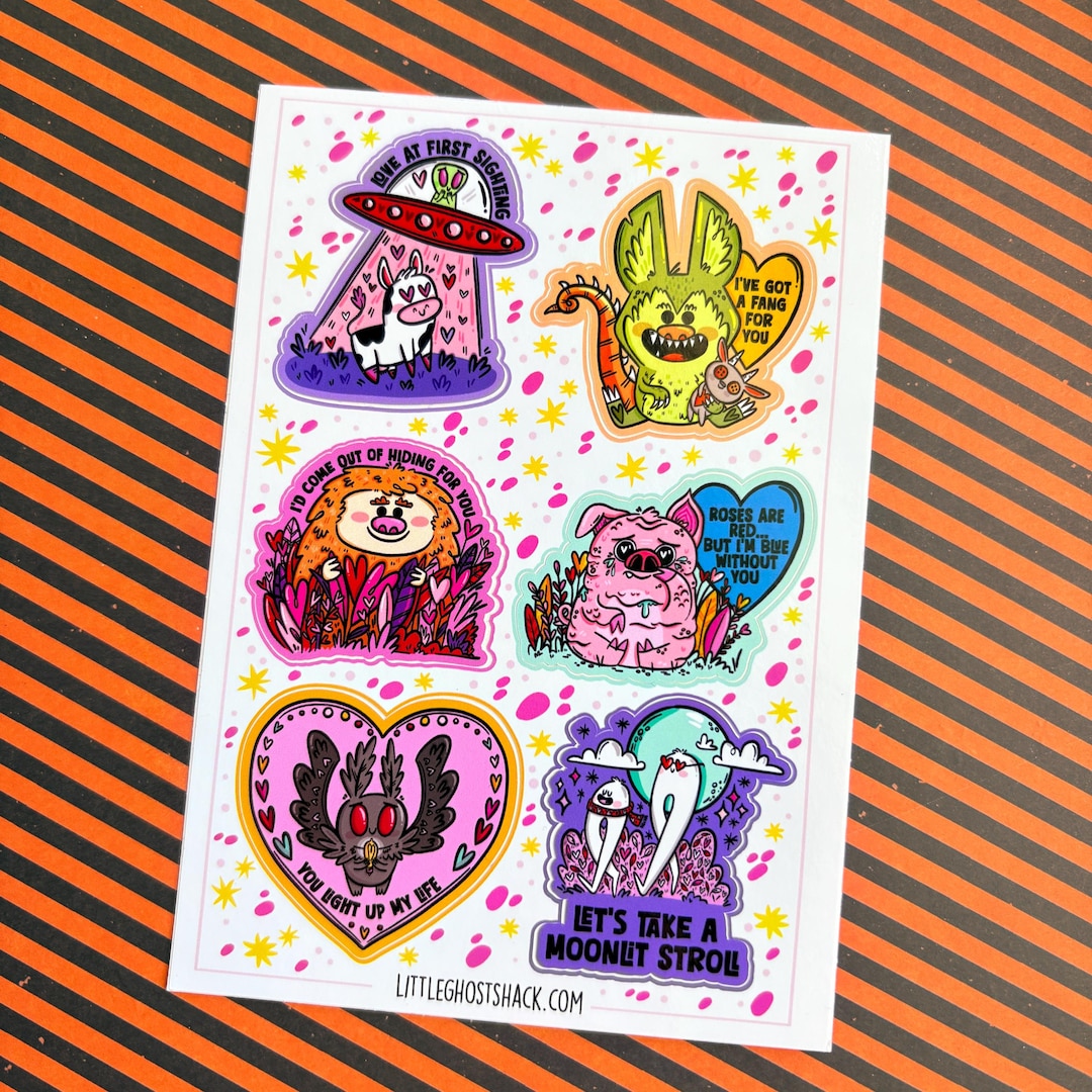 Cryptid Love Sticker Sheet - Valentine Cryptids - Etsy