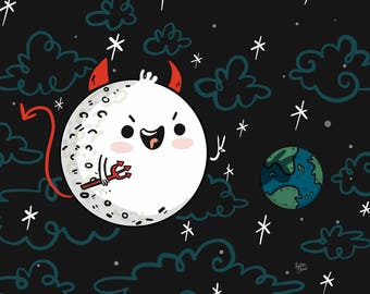 Trickster Full Moon Illustration for Halloween Lovers | Halloween Art | Halloween Illustration | Moon Illustration