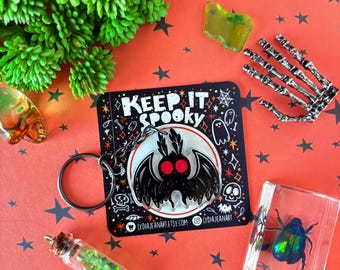 Mothman Keychain: Spooky Cryptid Acrylic Charm, Original Artwork by Lydia Jean Art