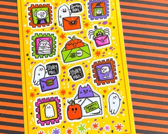 Halloween Stamp Sticker Page - Vinyl Sticker sheet of "postage" stamps