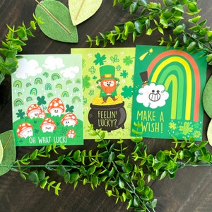 St Patty's Postkarten Set | Postkarten Set für Kinder | Niedliche Postkarten (Enthält 3 Motive je 2 Motive)