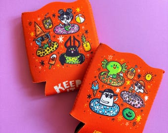 Summerween Can Cooler: Spooky Halloween Drink Holder, Original Art