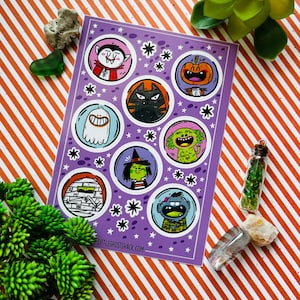 Folha de adesivos Spooky Pals para planejadores ou cartas de correspondência