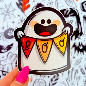 Boo Sticker | Halloween Sticker | Cute Ghost Sticker | Halloween Ghost | Vintage Halloween | Ghost Art | Original Art By - Lydia Jean Art image 2