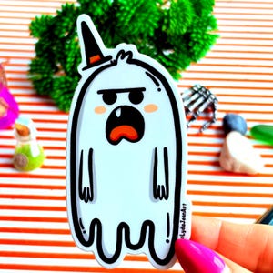 Grumpy Ghost Vinyl Sticker | Halloween Decal