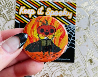 Headless Horseman Spooky Halloween Pin or Magnet