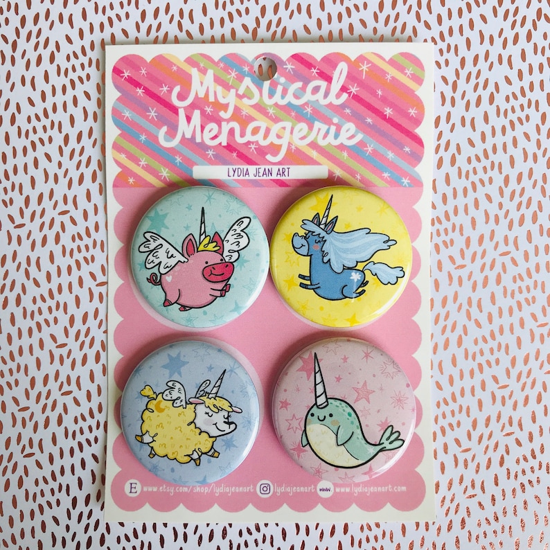 Unicorn Gift Fluffy Alpaca Magical Animal Magnet or Pin Set Unicorn Flying Pig Narwhal Narwhal gift
