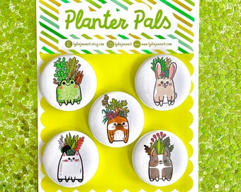 Planter Art Magnet or Pin set | Succulent  Art | Plant Pin | Plant Lover Gift