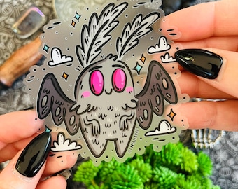 Transparent Mothman in the Sky Vinyl Sticker | Mothman cryptid | Spooky vinyl sticker decal | journal sticker | Waterbottle decal removable