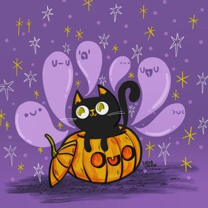 Cat and Ghost BFFs Art Print