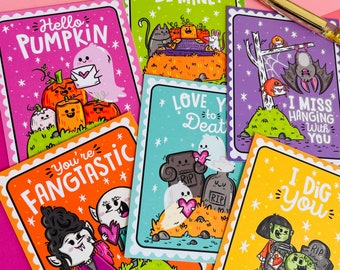 Spooky Valentine’s Postcard Set | Valloween Art | Postcards for Postcrossing | Cute Stationery | Valloween Card set