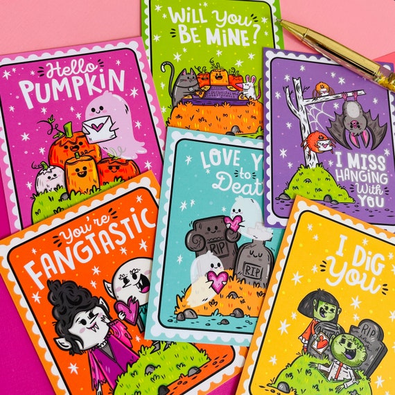 Spooky Valentine’s Postcard Set | Valloween Art | Postcards for Postcrossing | Cute Stationery | Valloween Card set