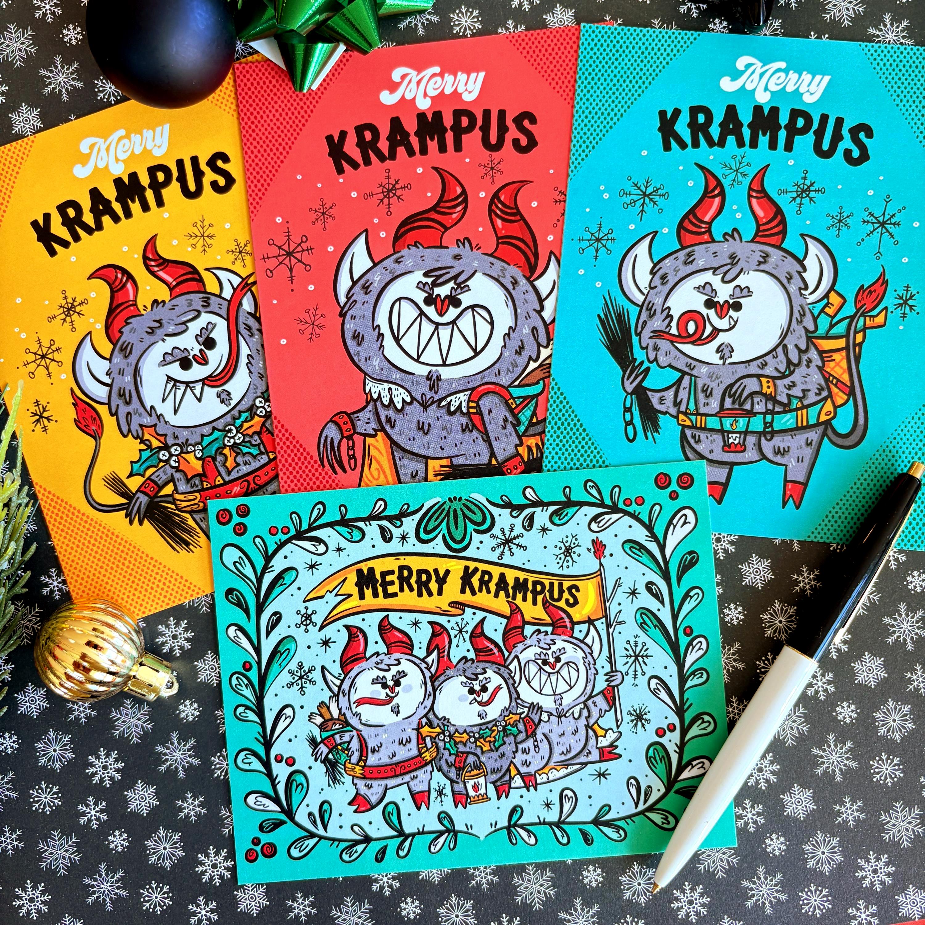 Krampus Postcards (4 designs): Postcrossing Christmas - Original Art by Lydia Jean Art