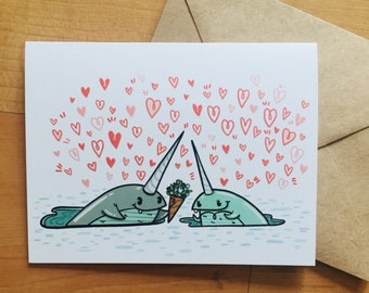 Narwhal Love Greeting Card for Valentine's Day Card