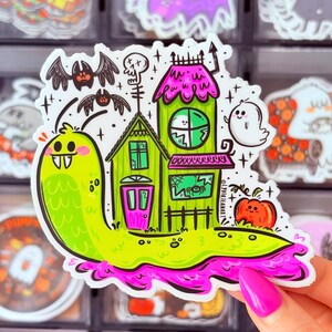 Halloween Sticker | Haunted House Sticker | Haunted Snail Shell | Halloween Art | Snail Sticker | Original Art By - Lydia Jean Art image 2