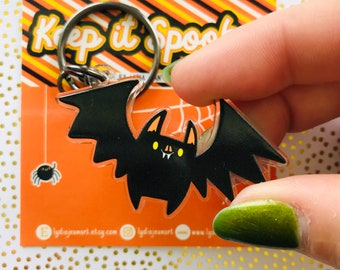 Llavero acrílico con colgante de murciélago negro para bolso / Llavero espeluznante de Halloween