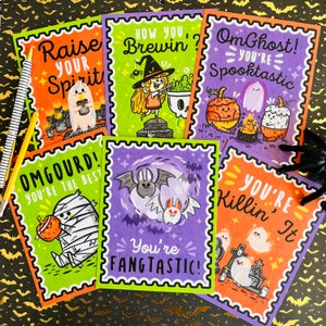 Spooky Tidings Postcard Set (6 designs) | Halloween Postcard Pack | Pen Pal Postcard Set for Spooky Season