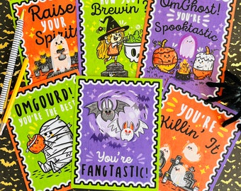 Spooky Tidings Postcard Set (6 designs) | Halloween Postcard Pack | Pen Pal Postcard Set for Spooky Season