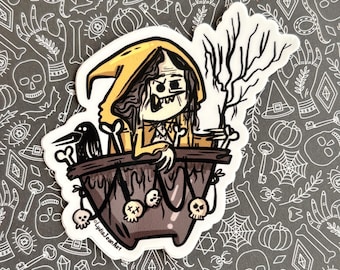 Baba Jaga Vinyl Aufkleber | Baba Jaga Sticker | Hexe Aufkleber | Hexe Kunst | Gruseliger Sticker