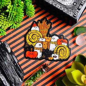Erntezeit Vinyl Aufkleber | Halloween Aufkleber | Netter Geist | Kürbis Aufnäher Art | Falloween Aufkleber | Gespenst Sticker | Geschenk für Halloween