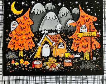 Lager-gruselige Halloween-Illustration | Gruseliger Haunted Forest Wandbild für Halloween-Liebhaber | Summerween Art
