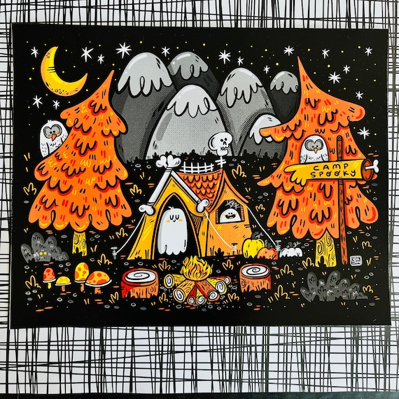 Camp Spooky Halloween Illustration | Spooky Cute Haunted Forest Wall Art for Halloween Lovers | Summerween Art