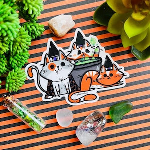 Witchy Kitties Vinyl Sticker- Super Cute Halloween Sticker | Party Favors |Halloween Party