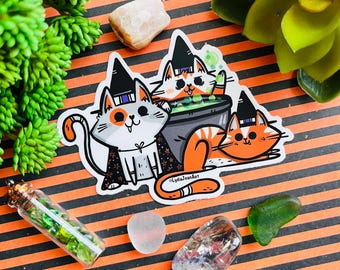 Adesivo in vinile "Witchy Kitties" - Adesivo super carino per Halloween / Bomboniere / Festa di Halloween