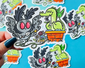 Mothman & Nessie Springtime Cryptid Jumbo 4" Vinyl Sticker