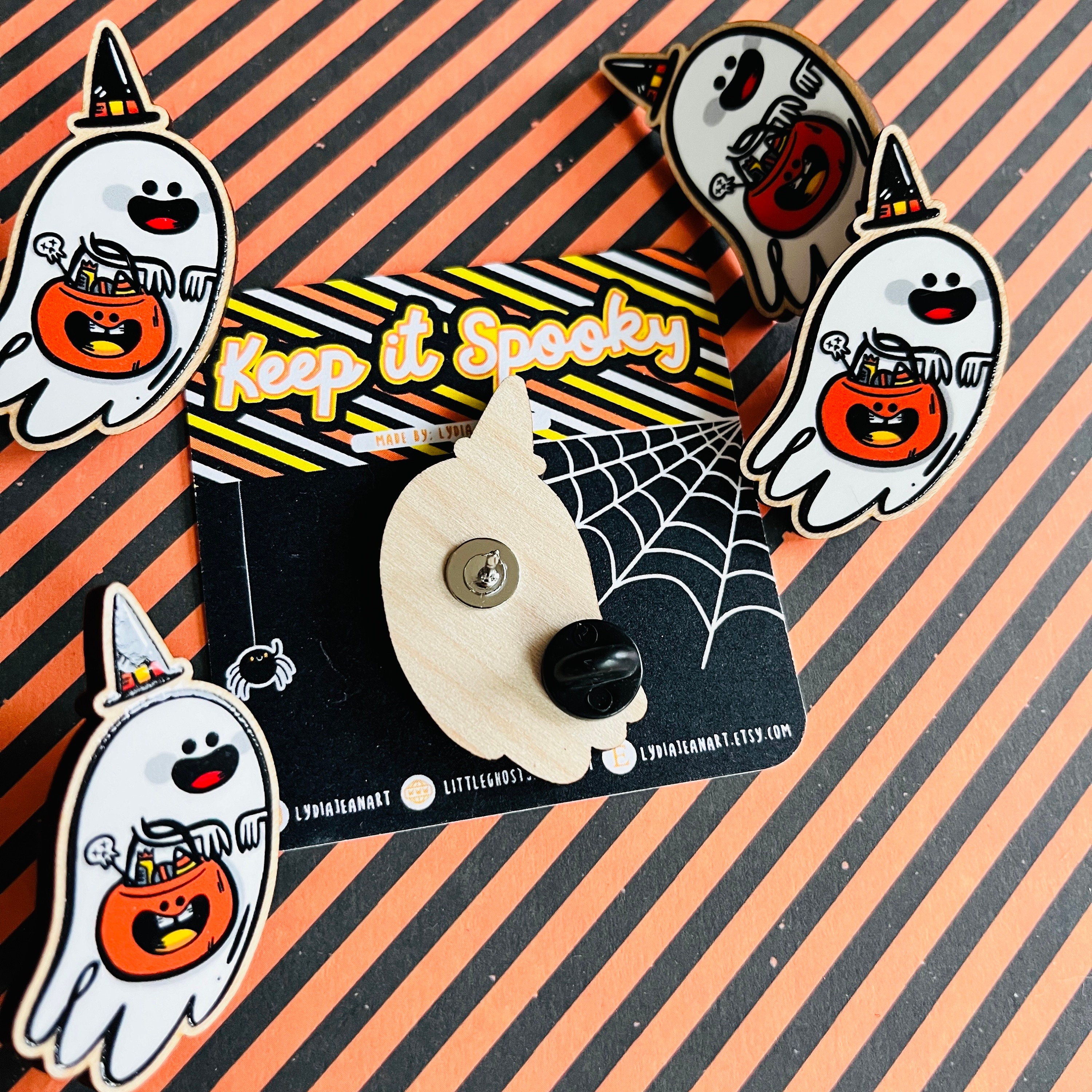 Trick or Treat Ghostie Wooden Lapel Pin/ Broach for Halloween Lovers ...