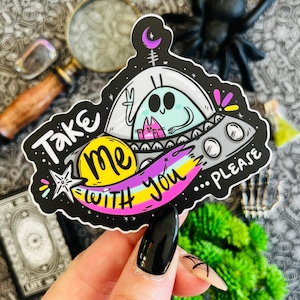 Naklejka winylowa UFO Believer | Naklejka UFO | Naklejka Alien | Naklejka UFO | Naklejka Positivity | Naklejka Paranormalna | Prezent na Halloween
