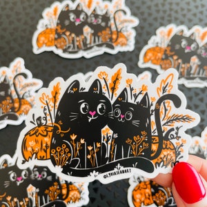 Kitties in love sticker | black cats | cute Halloween vinyl sticker decal | journal sticker | Waterbottle decal removable