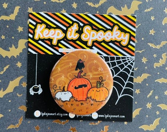 Kürbis Patch Halloween Magnet | Spooky Raven Art, 1.5cm Button