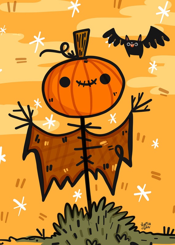 Scarecrow Illustration for Halloween Lovers Halloween Art - Etsy Sweden